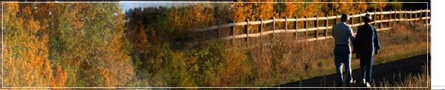 a couple walking in a wooded area